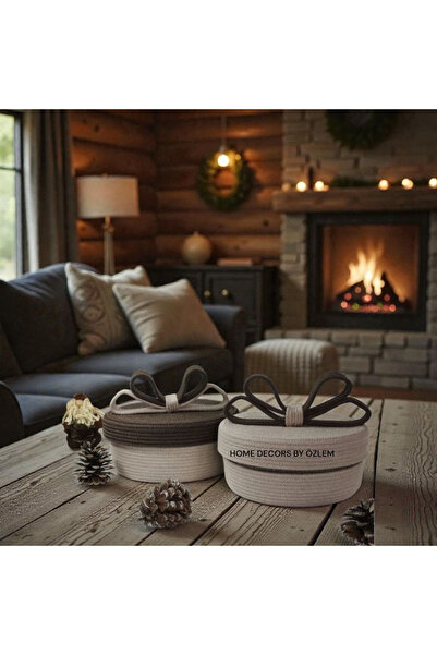 home decors by özlem طقم سلة بغطاء مكون من قطعتين، طقم سلة من الخوص، صندوق تخ...