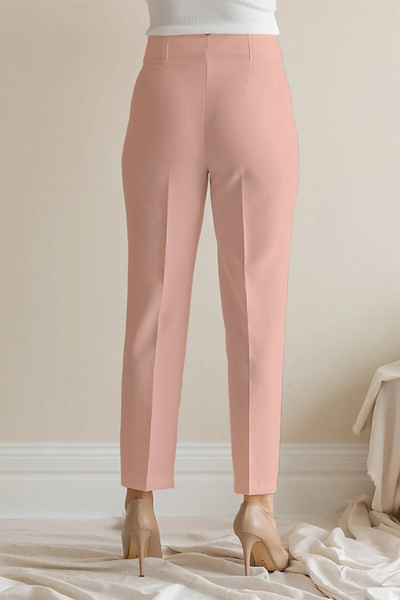 strivex High Waist Stitching Detailed Pencil piped Carrot Slim Leg Powder Fabric Trousers