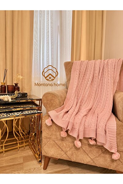 montanahome Pompom Knitwear Knitted Tv and Diz Blanket – 130X170 cm