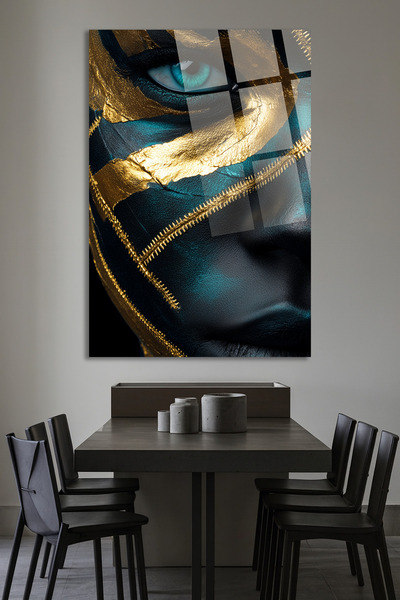 TAULART Artistic Glass Painting with Gold and Turquoise Face Detail