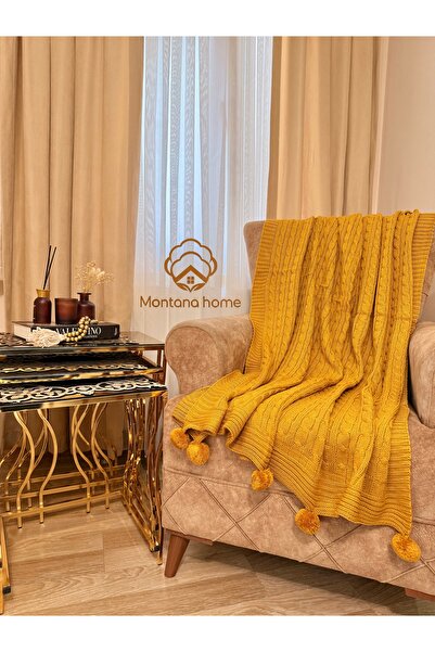 montanahome Ponponlu Triko Örgü TV ve Diz Battaniyesi – 130x170 cm"