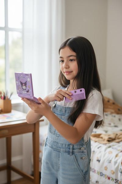 BUCHE Sanrio Kuromi Taraklı Cep Çanta Aynası