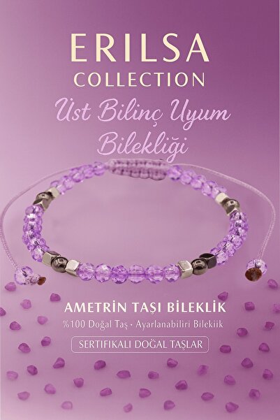 Erilsa سوار الطاقة المعتمد للتناغم والتوازن الذهني – حجر أميترين وتيراهيرتز الطبيعي 4 مم