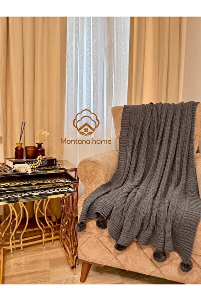 montanahome Pompom Knitwear Knitted Tv and Diz Blanket – 130X170 cm