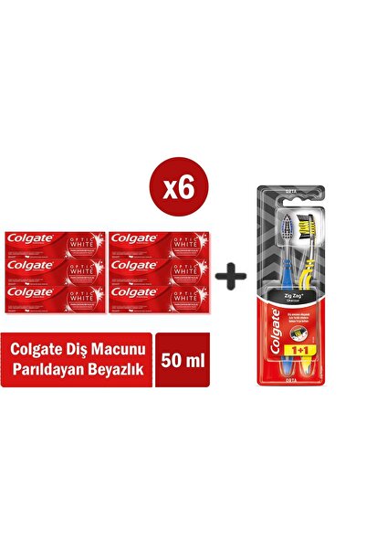 Colgate Optic White Parıldayan Beyazlık 50 ml x 6 Adet + Zig Zag Charcoal 1+1...