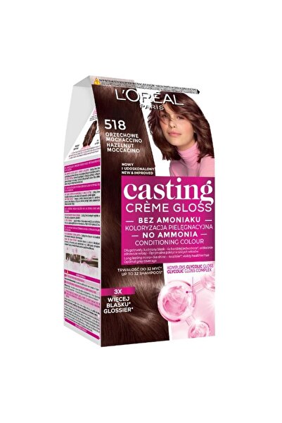 L'Oreal Paris Ammonia-Free Hair Dye, 518 Hazelnut Moccaccino, Casting Creme Gloss, 180 ml