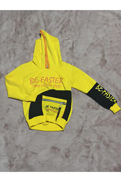 NeonCreation Жълта суитшърт с цип отпред, качулка и допълнителни ръкави, за д...