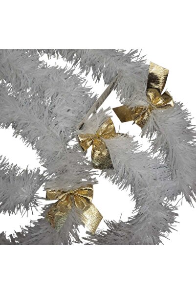 First Choice 2 Christmas tinsel, White Tinsel with elegant luxury gold bows 3m x 8cm, Rich plastic (6 meters)