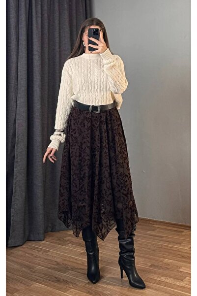 Butik Beyza Tulle Flock Detailed Asymmetrical Cut Skirt