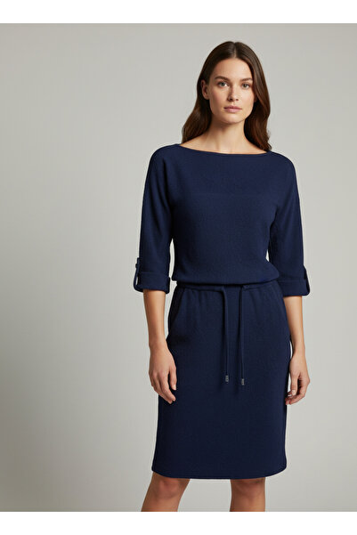 obelleatelier OBELLE-Günlük Şık Lacivert Elbise – Kuşaklı ve Rahat Kesim