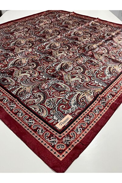 Picasso İpek Görünümlü Bordo Etnik Desenli Kristal Eşarp – Twill Şık Tasarım ...