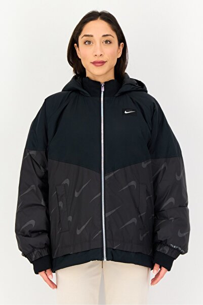 Nike Women Therma Fit Brand Logo Long Sleeve Outdoor Jacket, Black