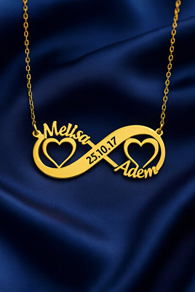 KAR DİAMOND 925 Ayar Gümüş Altın Kaplama Sonsuzluk Kalp İsimli Kolye Sertifik...