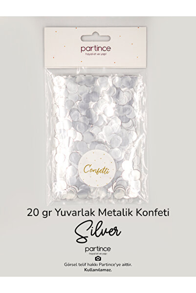 partince 20 gr Metalik Yuvarlak Form Silver Konfeti