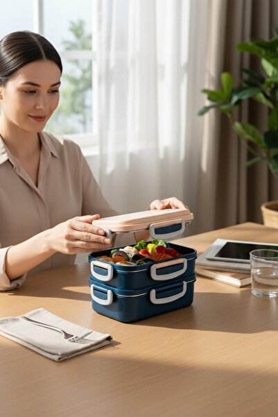 kitchenboost beslenme kabı çelik sefer tası - yemek termosu saklama kabı 2 katlı 400+450=850ml.