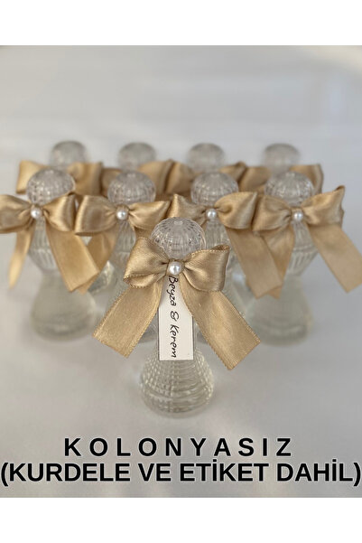 Pearl Star (60 ADET) Süslü Boş Kolonya Şişesi Mika Plastik 50cc (Bej Kurdele-...