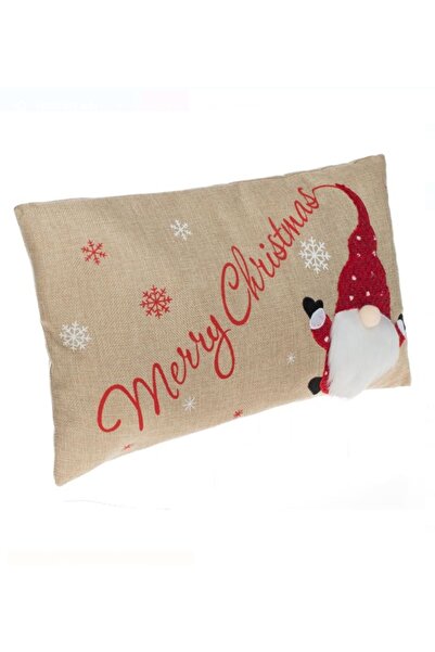 Christmas Beige Christmas Decorative Pillow with Gnome and White Beard – 50×35 cm