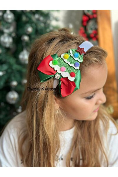 QUEEN AKSESUAR Luxury Design Satin Bow Christmas Pine Tree Ornate Rhinestone Large Satin Crown Tree Women's Children's Tiara