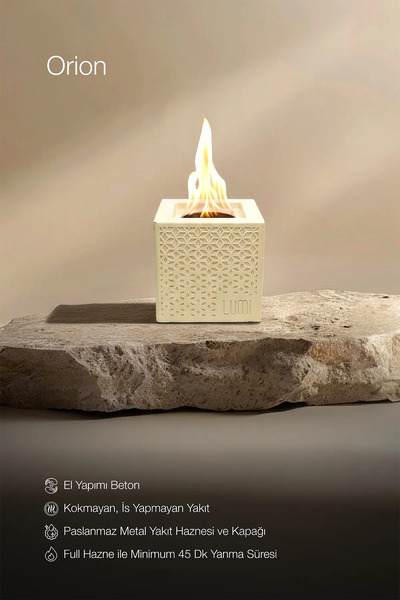 lumi atelier Lumi Orion No:1 – Masaüstü Bacasız Beton Şömine + 1 L Bioethanol...