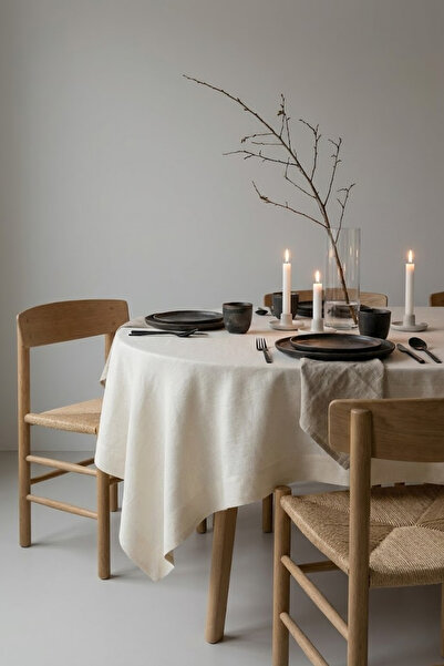 DNRYSL مفرش طاولة دائري من الكتان الكريمي بنقشة الغاردينيا، مقاوم للبقع، سطح ناعم، 130 سم