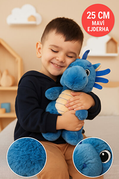 TOYFEST Mavi Ejderha Peluş Oyuncak – Yumuşak Dolgulu Sevimli Peluş Ejderha 28 cm Çocuk Oyuncak