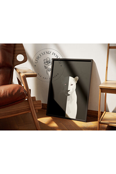 512 STORE Estetik Black White Kaplan Tema Tasarım Duvar Dekor Çerçevesiz Kuşe...