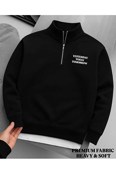 woonkey Premium Heavy & Soft Oversized Half Zipper Sweatshirt Unisex “Yesterday Today Tomorrow” Printed
