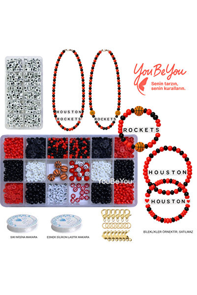 By MO Accessories Houston Fan Necklace Bracelet Making Beads Hobby Kit for Basketball Lovers 4