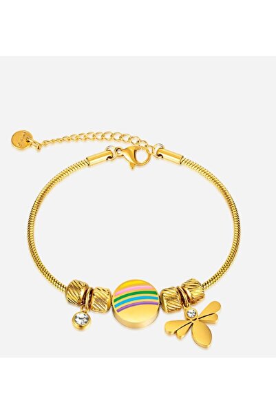 AKSESUARIM Women's Zircon Stone Rainbow Design Dragonfly Celik Bracelet