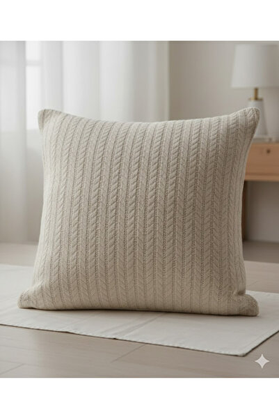Alpateks Home %100 Pamuklu Örgü Kumaş bej Dekoratif Kırlent Kılıfı 45x45 cm 2...