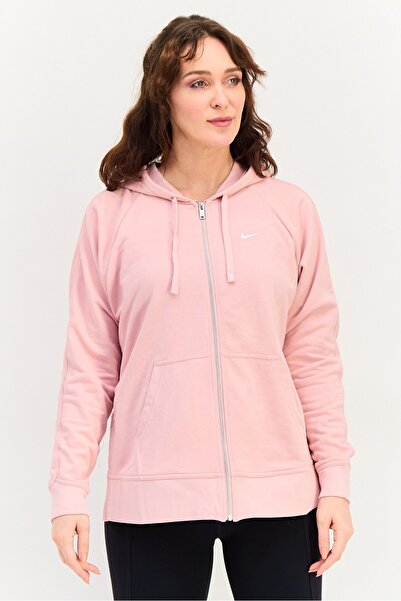 Nike هودي نسائي فضفاض بأكمام طويلة للأنشطة الخارجية، وردي