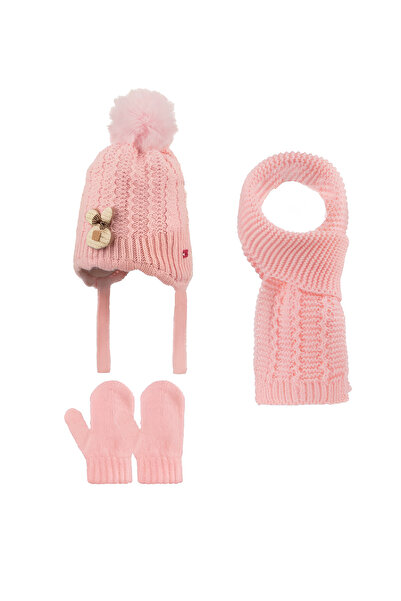 Kitti 0-18 Ay Kız Bebek Atkı Bere Eldiven 3'lü Takım