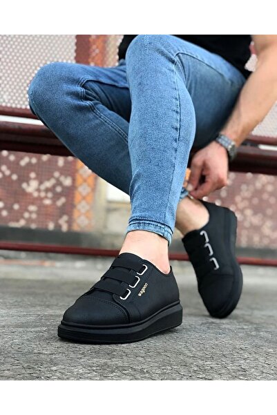 Mhoda Shoes Rlx026 Men's Casual Elastic Leather Sports Sneaker Shoes Cst - Black