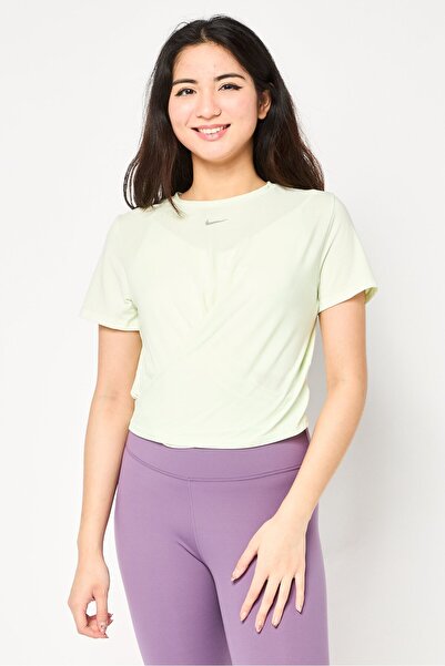 Nike Women Dri Fit Short Sleeves Training Twist Cropped Top, Light Lime Green