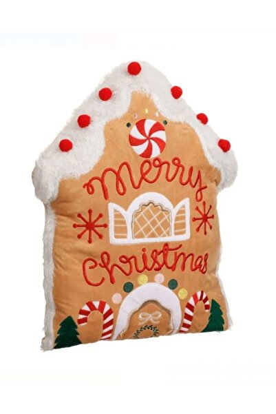 Craciun Christmas Decorative Pillow with "Gingerbread House" Pattern & Candy Details – 32×41 cm
