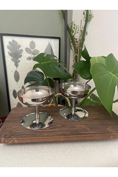 DDHANDMADE 2li Ayaklı Paslanmaz Çelik Dondurma Tatlı Çerezlik Sunum Kasesi Paslanmaz Çelik Sunumluk Servis Kabı