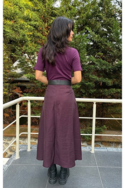 Somut istanbul Belted Midi Length Slit Skirt with Pleated Detail