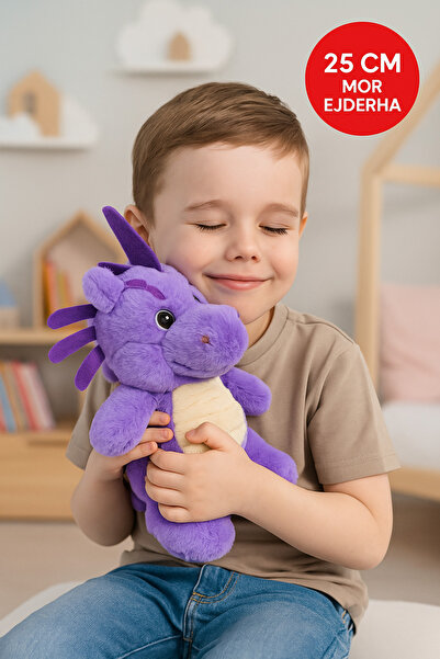 TOYFEST Mor Ejderha Peluş Oyuncak – Yumuşak Dolgulu Sevimli Peluş Ejderha 28 cm Çocuk Oyuncak