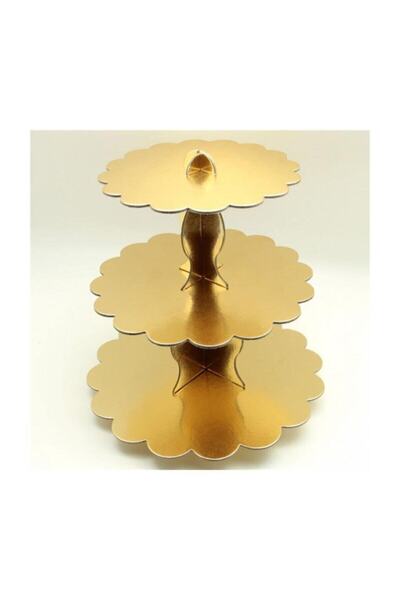 NET MARKET Kek Standı Gold Renk 3 Katlı