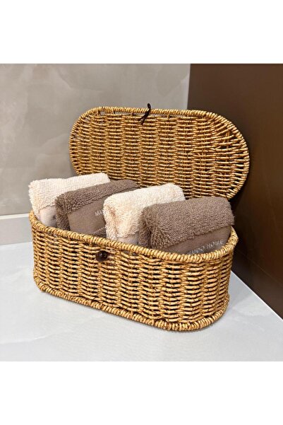 PEKİBU سلة منظمة بغطاء من الخيزران