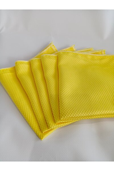 CAQA HOME Mikrofiber 5'li Sarı 40x40cm Baklava Desen Klasik Cam ve Temizlik B...