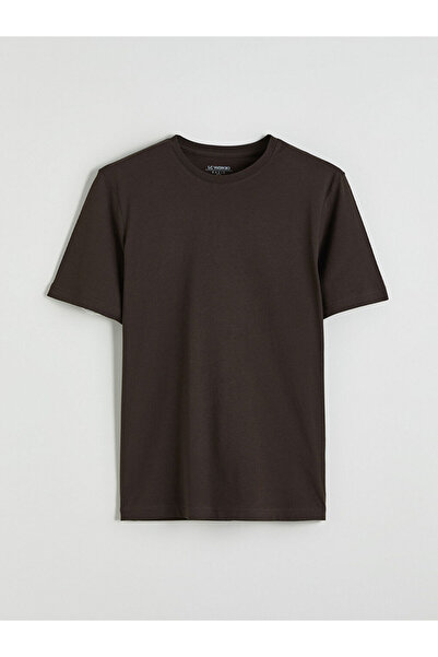 LC Waikiki artı-store'den Kahverengi Bisiklet Yaka Penye Erkek Tişört