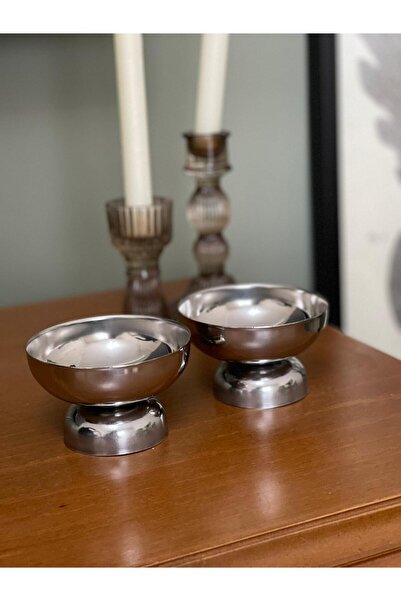 DDHANDMADE 2 Adet 11cm Büyük Boy Paslanmaz Çelik Çerezlik Sunum Kasesi Ayaklı...