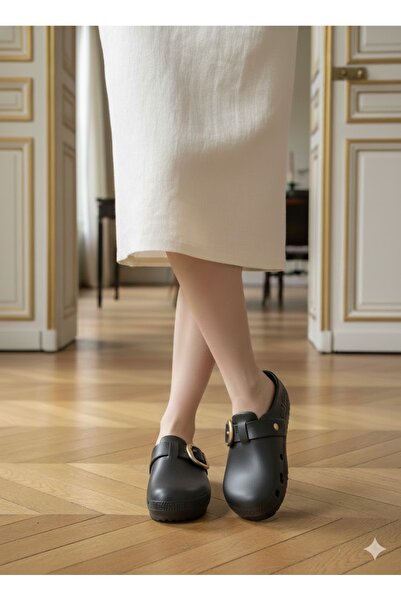 Lurji Women's Black Thick Buckle Slippers – Non-Slip Sole, Ultra-Light Premium Casual Slippers