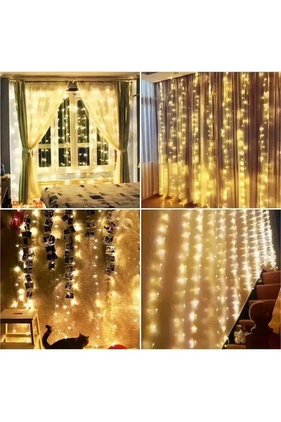 Go İthalat 300 Ledli 10 Sarkıt Perde Led Işık-8 Fonksiyon, Uzaktan Kumandalı, 3x3 Metre (5224)