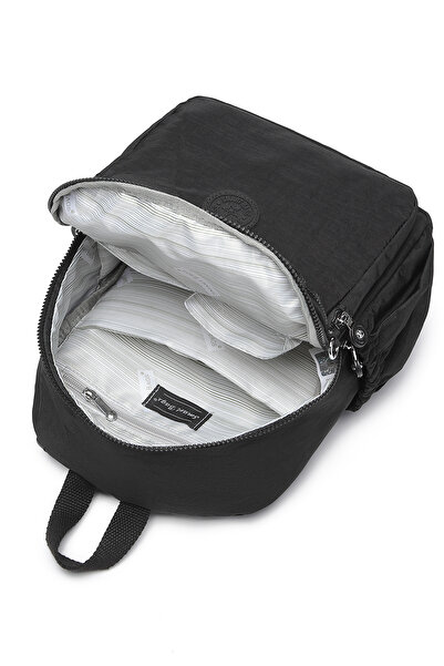 Hüvendo Smart Waterproof Crinkle Fabric Medium Size Women's Daily Backpack with Tablet Compartment Jeans Blue