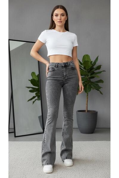 geenz manifacture Women's Snow Gray Stretch Fabric Stretchy Stretch Fabric High Waist Spanish Jeans Pants