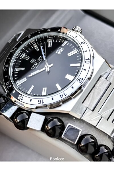 Reward Men's Wristwatch, Black Dial, Silver Color Steel Band, Stylish Box with Calendar, Bracelet Gift