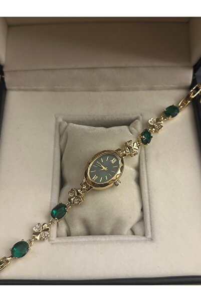 chaoyada Oval Çiçek Taş Vintage Kol Saati Hediye Kutusunda