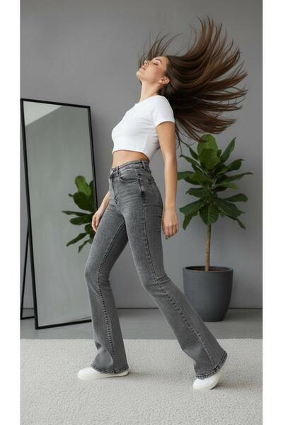 geenz manifacture Women's Snow Gray Stretch Fabric Stretchy Stretch Fabric High Waist Spanish Jeans Pants